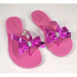 GUESS‎ Women Tutu9 Embellished Bow Flip Flop Thong Sandals Size US 7M Dark Pink